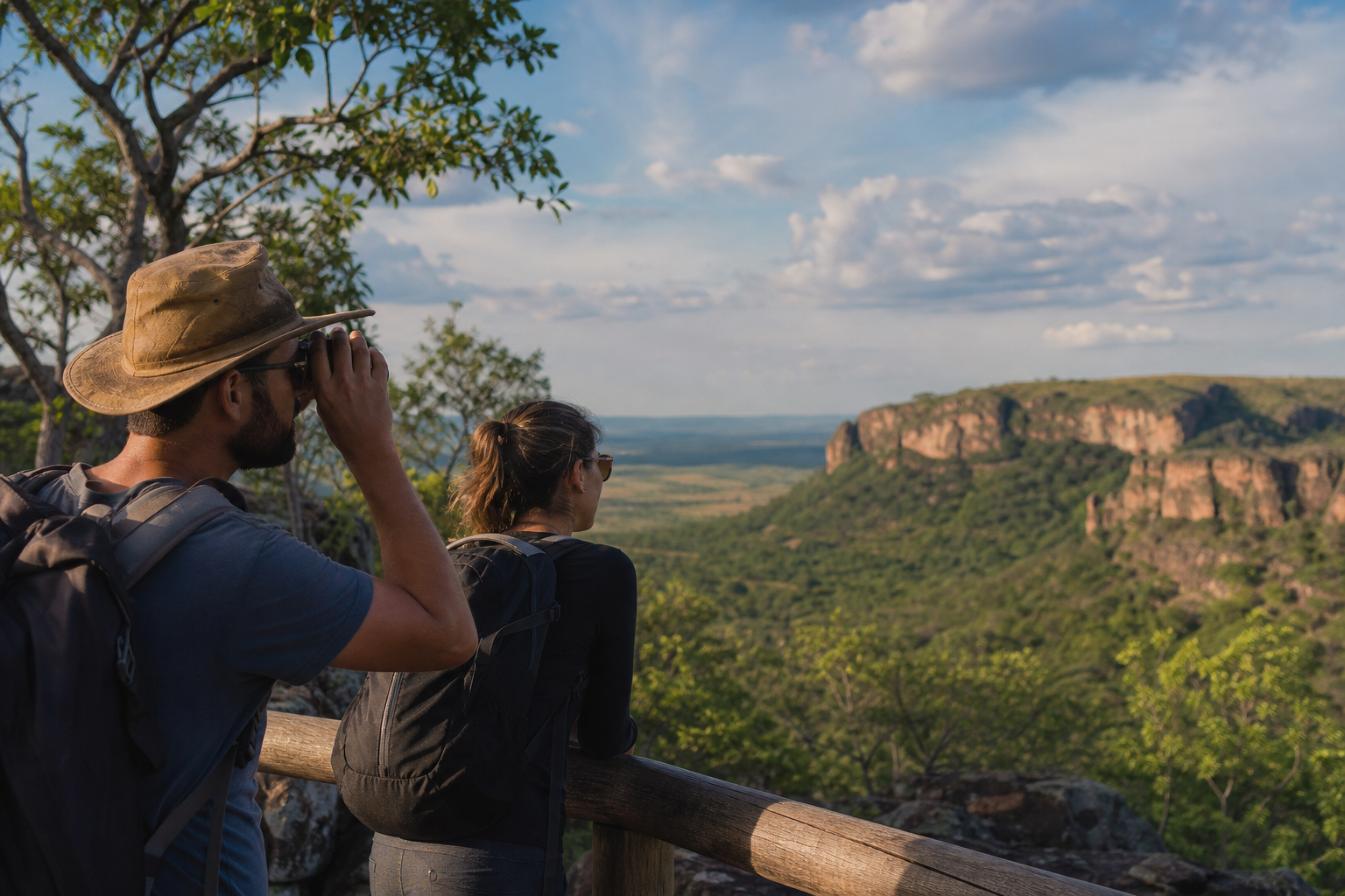 Turistas observam paisagem natural em área de visitação de Campo Grande, Mato Grosso do Sul